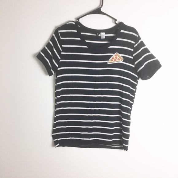 H&M Divided Striped Pizza Tee Black White - Picture 2 of 12